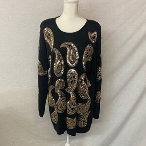 Vintage Black Sweater with Gold Paisley Sequins